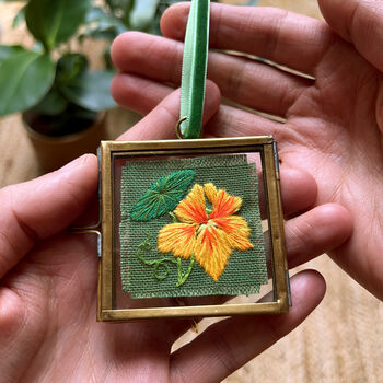 Nasturtium Hand Embroidered Framed Keepsake, 4 of 6