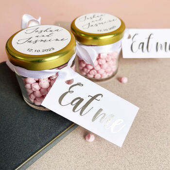 Personalised Wedding Favour Sweet Jars With Pink Candy, 2 of 6