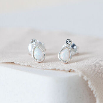 Mini Sterling Silver Teardrop White Opal Stud Earrings, 2 of 10