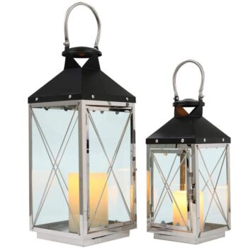 Set Of Two Black Silver Stainless Steel Candle Lanterns, 5 of 6