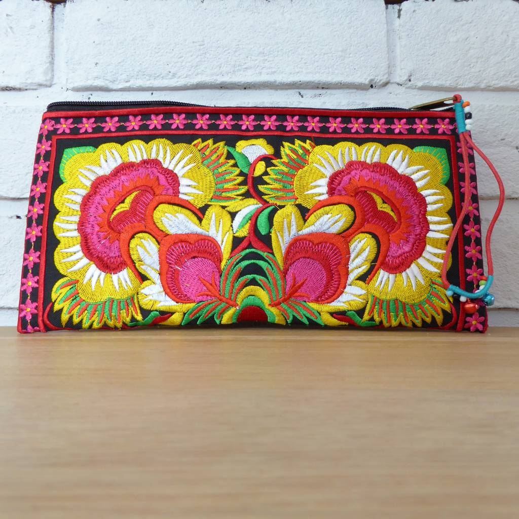floral embroidered clutch bag by plum & ivory