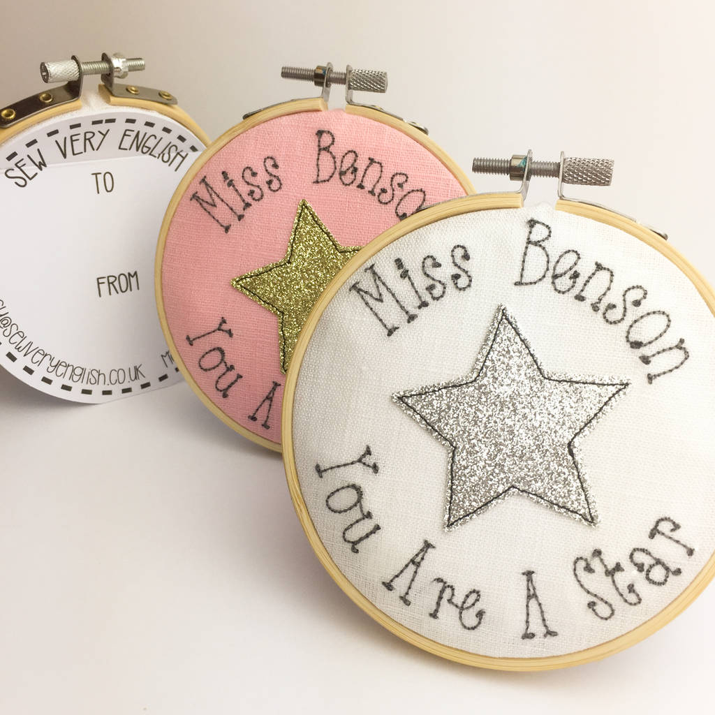 Personalised Embroidered Star Teacher Hoop Card, 1 of 5