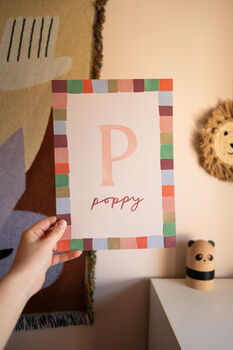 Personalised Illustrated Letter Print With Striped Border, 8 of 10
