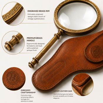 Bronze 30 Cm Magnifying Glass With Premium Leather Case, 6 of 12