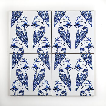 Lovebirds Tile Blue And White, 3 of 11