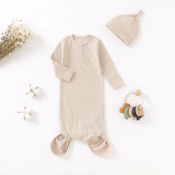 Super Soft Organic Cotton Knotted Baby Gown And Hat Set, 3 of 5