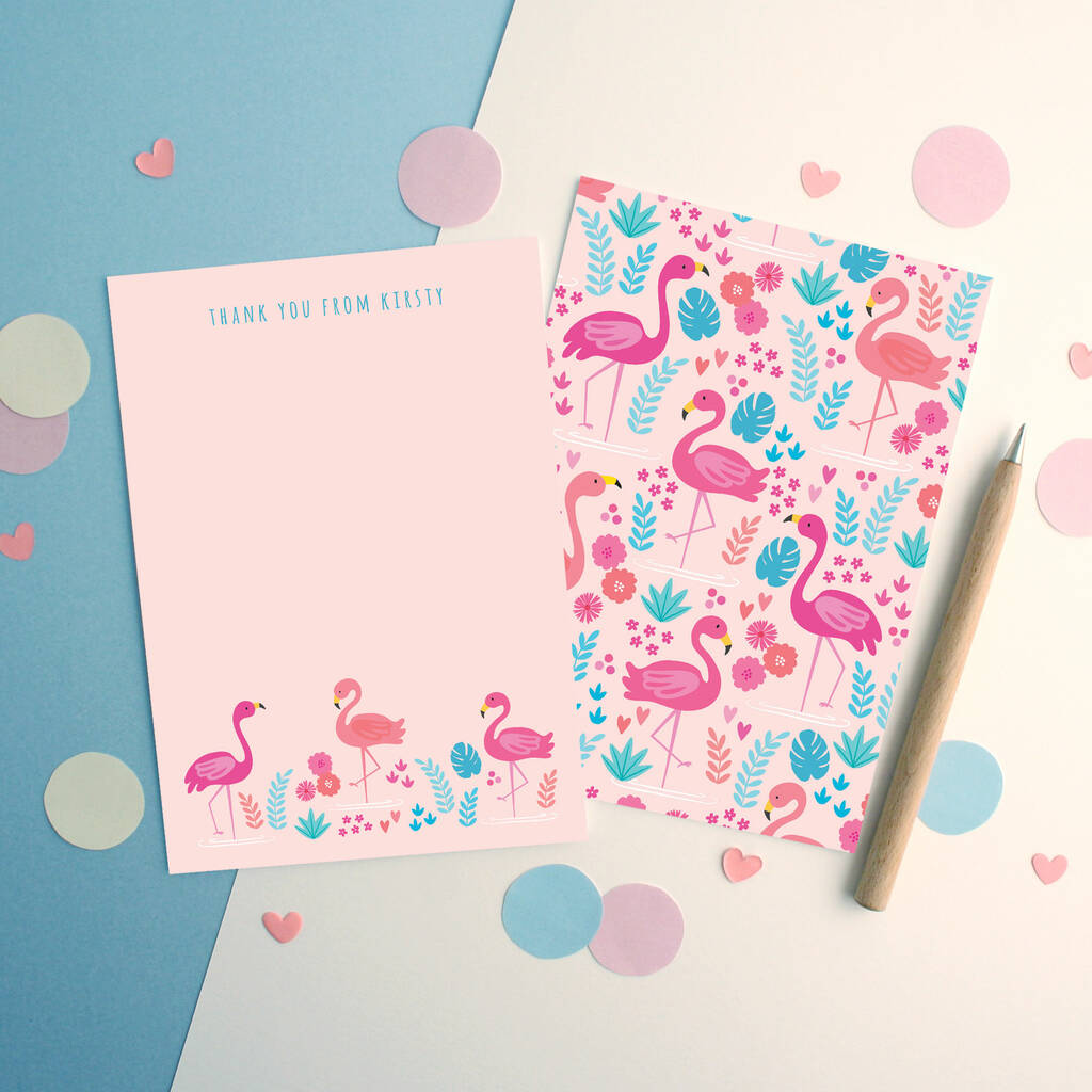 Personalised Flamingo Pattern Thank You Cards, 1 of 4