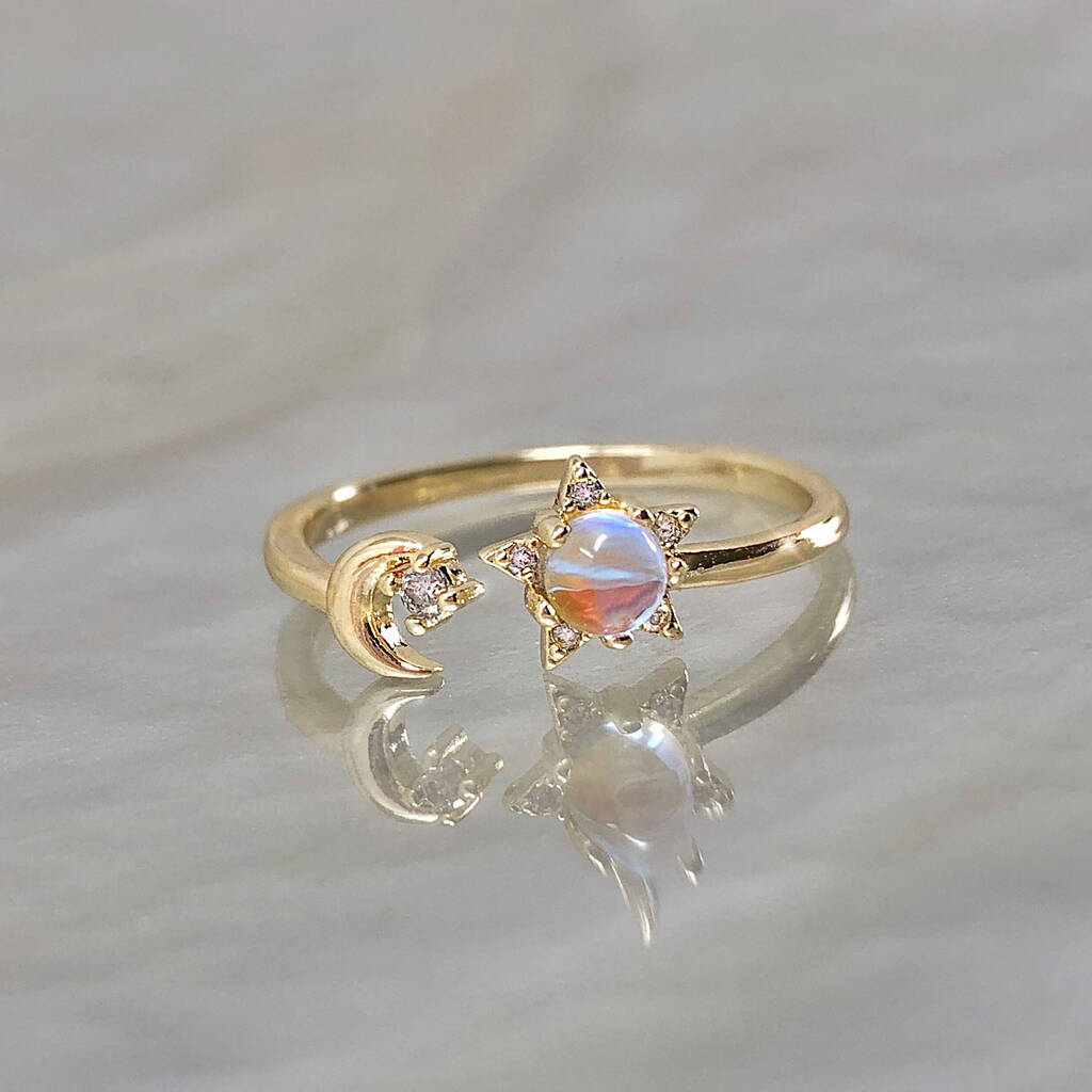 Gold Vermeil Moon And Star Moonstone Ring, 1 of 7