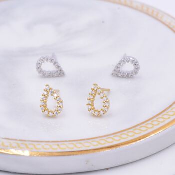 Sterling Silver Droplet Stud Earrings With Cz Crystal, 5 of 9
