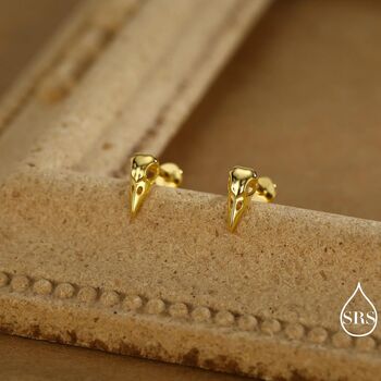 Sterling Silver Bird Skull Internally Threaded Flat Back Earrings, 2 of 12