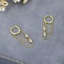 Sterling Silver Marquise Cz Crystal Chain Hoops Earring, thumbnail 7 of 12