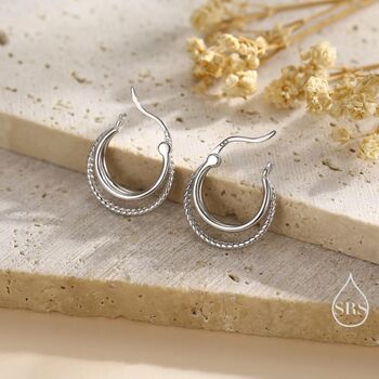 Sterling Silver Triple Hoop Effect Earrings, 3 of 11