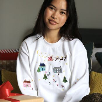 Embroidered Christmas Village Sweater, 3 of 4