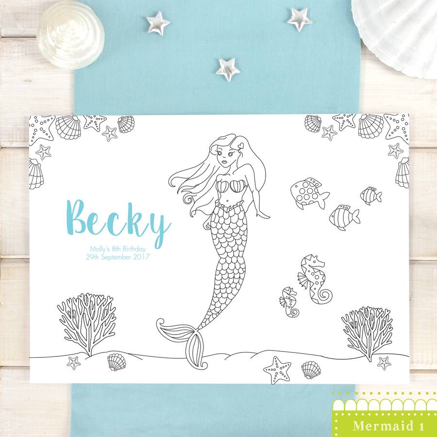 Mermaid Personalised Party Colour Me In Place Mats, 1 of 8