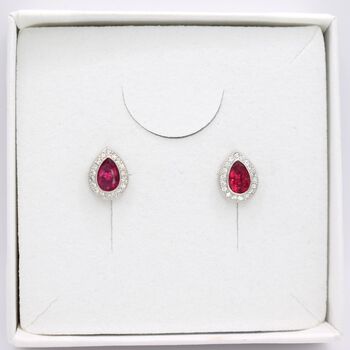 Teardrop Red Cz 925 Sterling Silver Pave Stud Earrings, 2 of 4