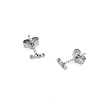 Sterling Silver Mini Faceted Bar Stud Earrings, 2 of 8