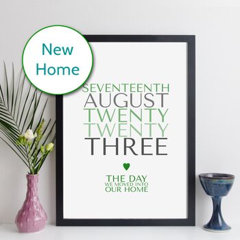 Personalised New Home Date With Message Print, 2 of 12