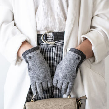 Merino Wool Touch Screen Gloves With Herringbone Cuff, 7 of 12