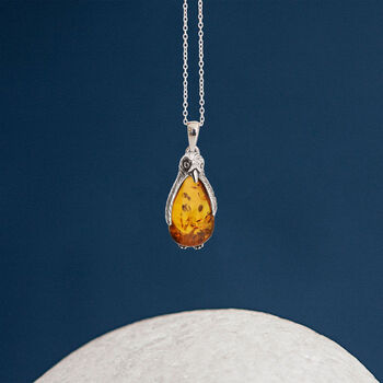 Sterling Silver Baltic Amber Penguin Necklace, 2 of 11