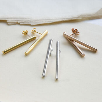 Sterling Silver Drop Bar Studs, 2 of 6