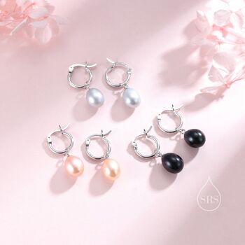 Natural Freshwater Pearl Huggie Hoop Earrings In Sterling Silver, 2 of 11