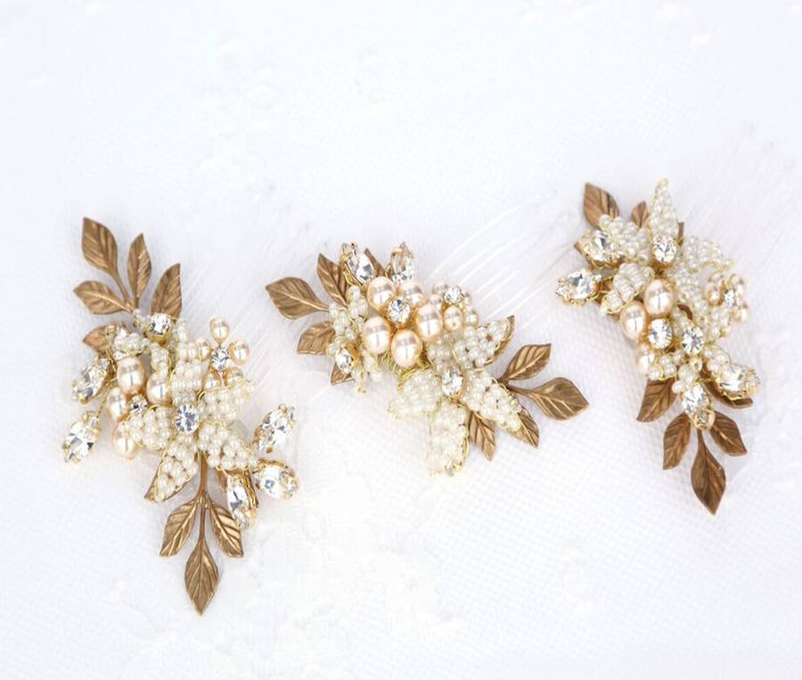 small guilded bridal floral hair combs by lucie green couture ...