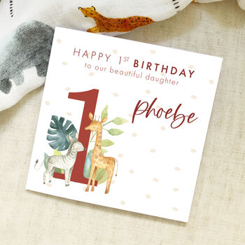 Personalised Teal Safari Giraffe 1st Birthday Card, 2 of 2