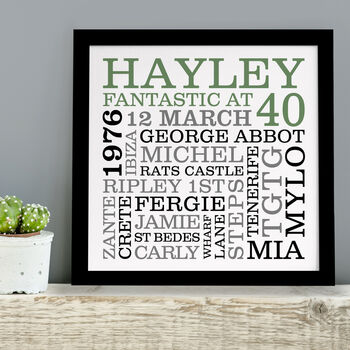 Personalised 40th Birthday Typographic Art, 3 of 6