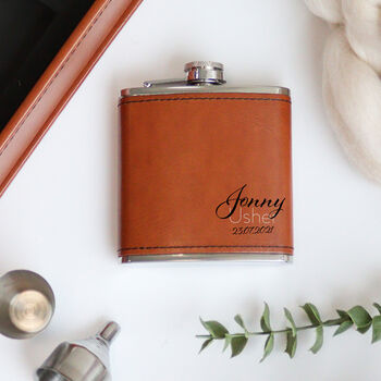 Personalised Pu Leather Wedding Hip Flask, 2 of 6