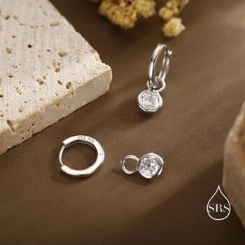 Sterling Silver April Birthstone Cz Crystal Drop Hoop Earrings, 6 of 11