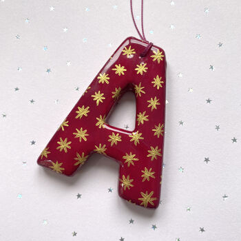 Personalised Raspberry Pink And Gold Star Clay Letter Decoration, 4 of 4