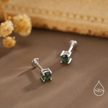 Natural Moss Agate Internally Threaded Flat Back Earrings In Sterling Silver, 5 of 12