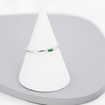 Emerald Green Baguette Cz Ring In Sterling Silver, 2 of 11