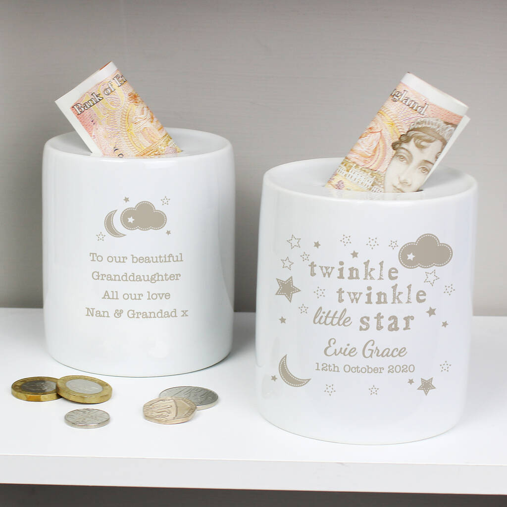 Personalised Twinkle Twinkle Ceramic Money Box, 1 of 4