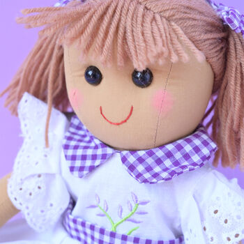 Personalised Lavender Rag Doll For Girl, 2 of 6