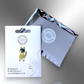 Walking Black And Gold Cat Small Hard Enamel Pin, 5 of 8