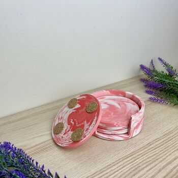 Set Of Four Pink Coasters And Holder, 6 of 8