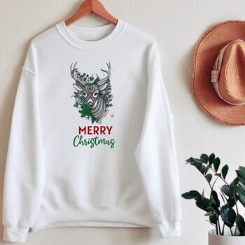 Merry Christmas Sweatshirt With Reindeer, 2 of 5