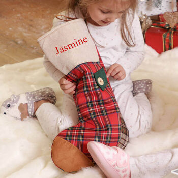 Personalised Red Tartan Patchwork Stocking, 3 of 5