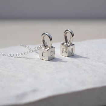 Personalised Hand Stamped Dainty Cube Initial Necklace, 7 of 12