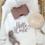 Hello World Embroidered New Baby Long Sleeve Knitted Romper, thumbnail 5 of 12