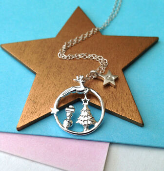 Personalised Sterling Silver Magical Wonderland Christmas Necklace With Initial Star, 12 of 12