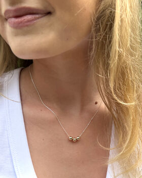 Sterling Silver Chain With Three 14ct Gold Filled Beads, 2 of 6