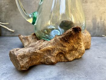 22cm Handmade Molten Glass Wine Jug Natural Teak Root Wooden, 7 of 12