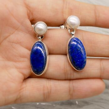 Lapis Lazuli And Pearl Sterling Silver Earrings, 9 of 9