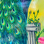 Peacock Illustrated Print, Outdoor Wall Decor, thumbnail 3 of 10