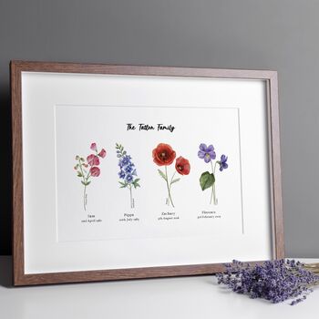 Personalised Birth Flower Family Landscape Print, 7 of 7