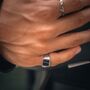 Men's Silver White Line Onyx Square Gemstone Signet Ring, thumbnail 9 of 10