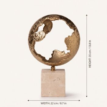 Textured Brass Sphere Sculpture On Black Marble Base, 7 of 12
