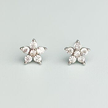 Sterling Silver White Crystal Flower Stud Earrings, 3 of 5